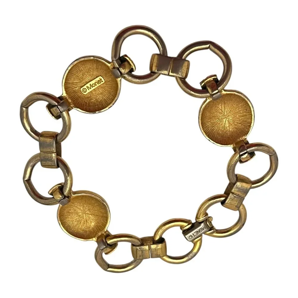 Vintage 1980s Monet Link Bracelet Hammered Gold Tone - 8M